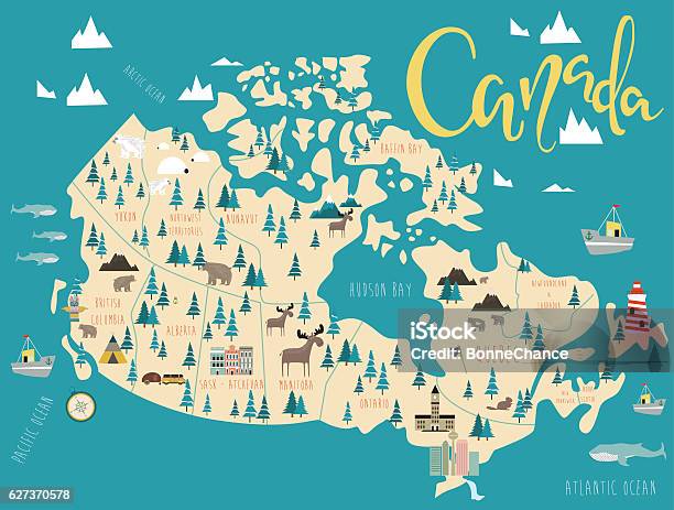 Illustrated Map Of Canada Stock Illustration - Download Image Now - Canada, Map, Illustration