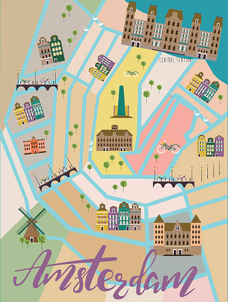 ilustrações, clipart, desenhos animados e ícones de mapa ilustrado de amsterdã - amsterdam