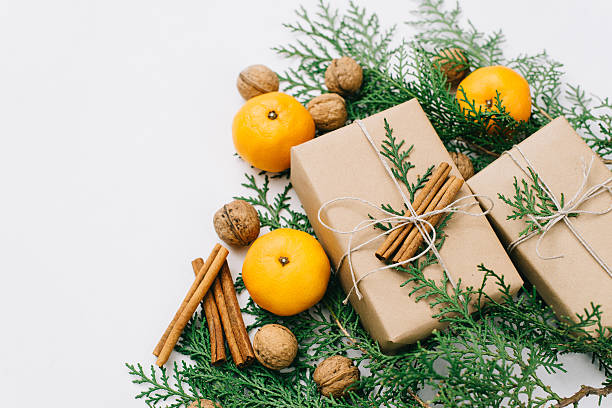 istock Toned instagram image wrapping rustic eco Christmas gifts with craft 627370702