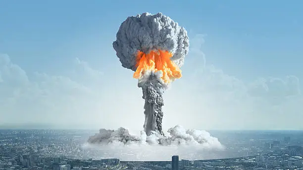 Photo of The explosion of a nuclear bomb in the city.