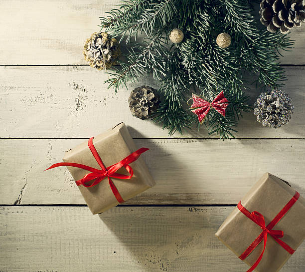 istock Christmas composition with gifts . Top view 627373010