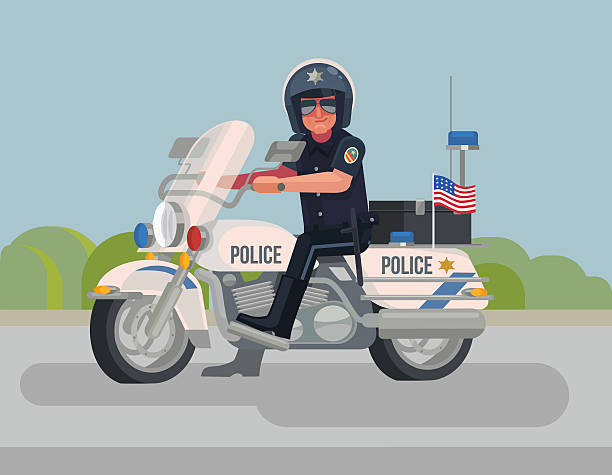 Police Officer Character Sitting On Motorcycle Vector Flat Cartoon  Illustration Stock Illustration - Download Image Now - iStock