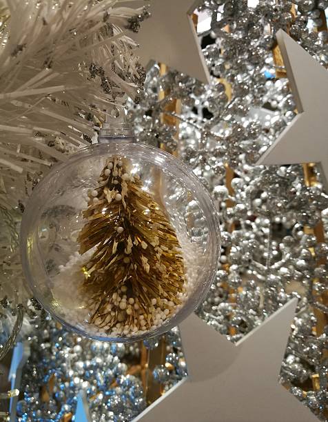 istock Christmas tree decoration white ornaments, star with tinsel background 627399462