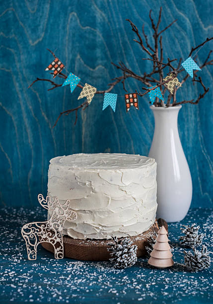 istock Christmas triple chocolate layer cake on wooden background. 627414902