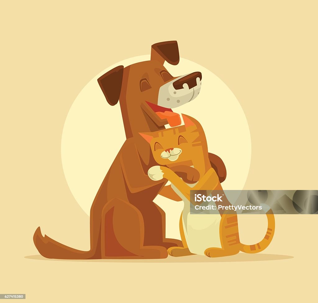 Cat and Dog characters best happy friends Cat and Dog characters best happy friends. Vector flat cartoon illustration Dog stock vector