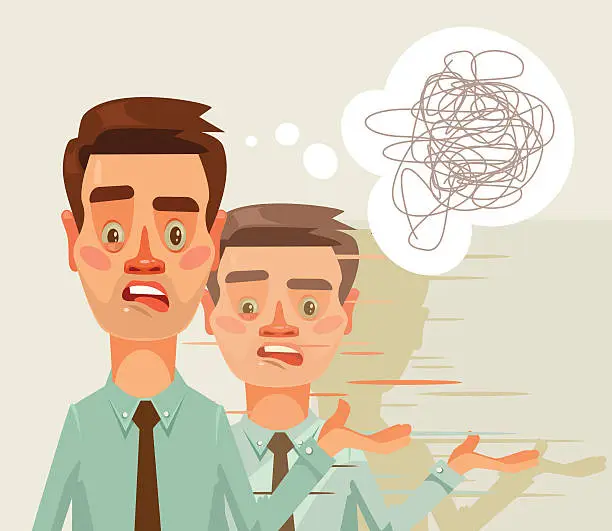 Vector illustration of Confused puzzled thinking office worker man character