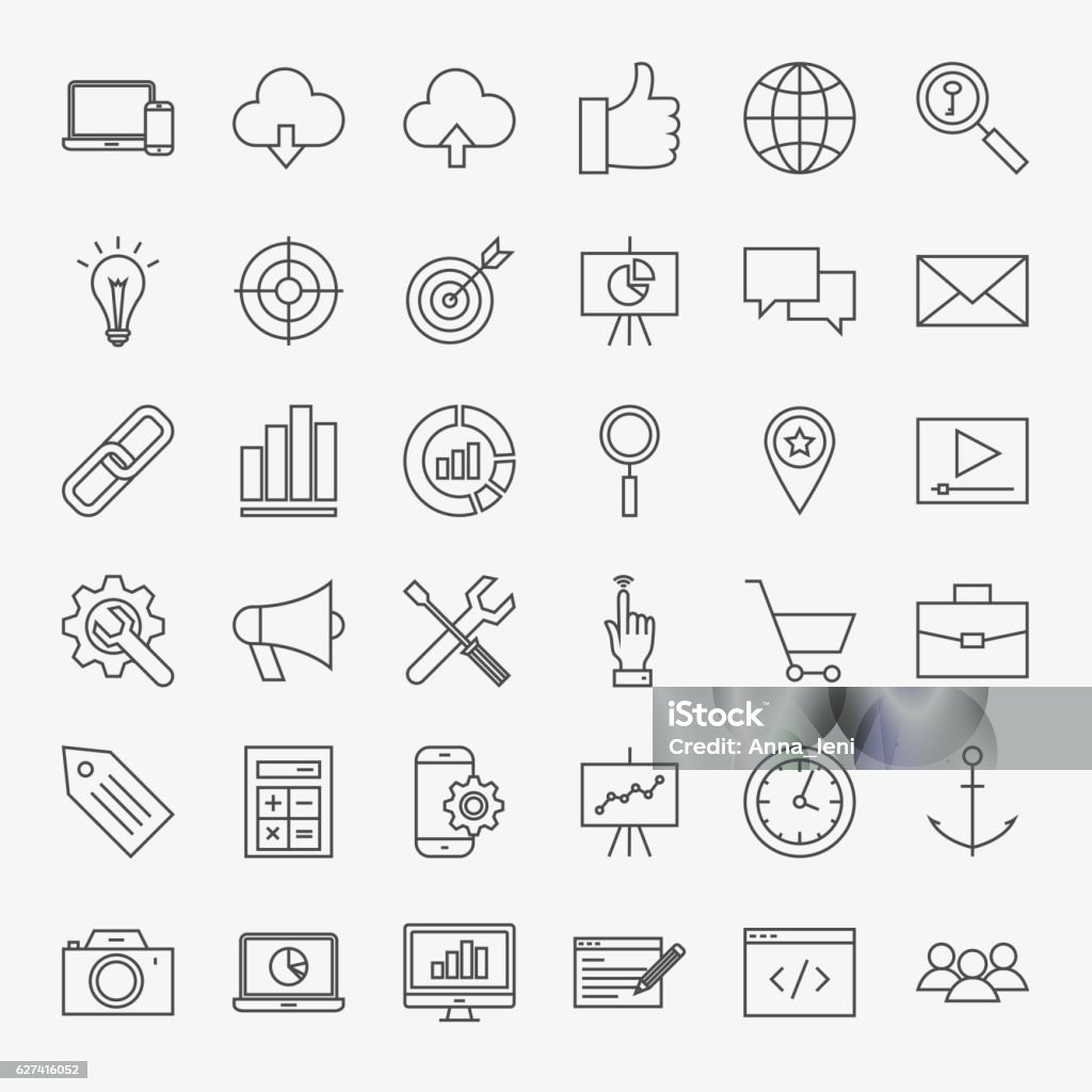 SEO Line Icons Set SEO Line Icons Set. Vector Collection of Modern Thin Outline Web Development Symbols. Customized stock vector