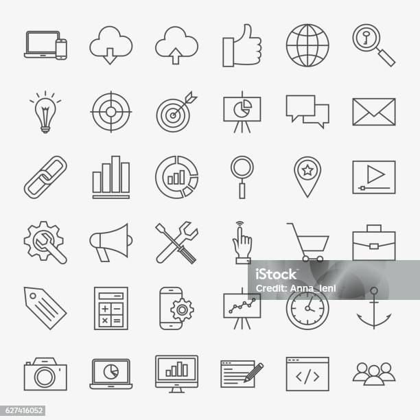 Seo Line Icons Set Stock Illustration - Download Image Now - Customized, Symbol, Development