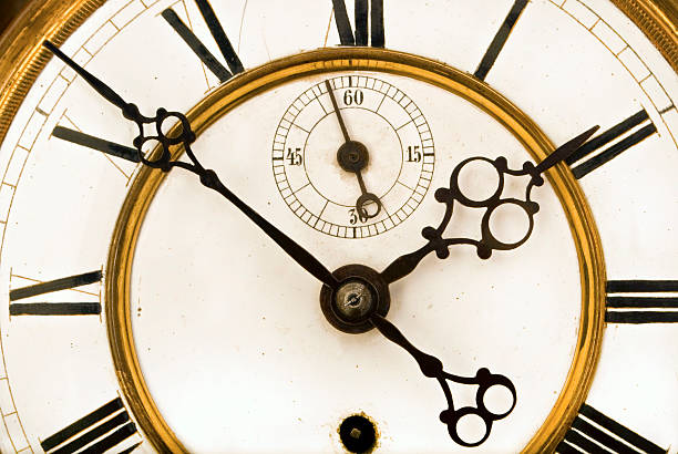 istock Old clock face with roman numerals 627416868