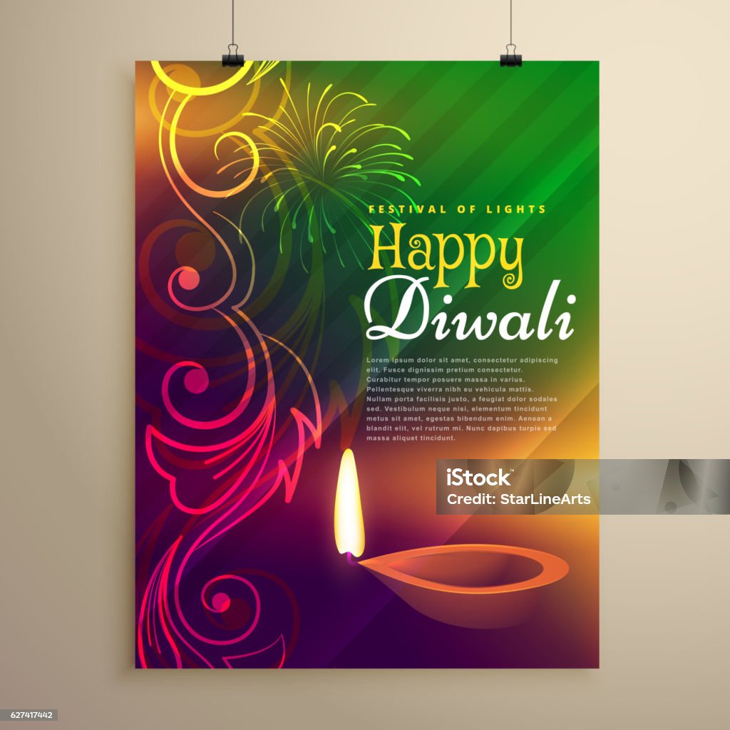 Beautiful Diwali Flyer Template With Diya And Floral Design Stock ...