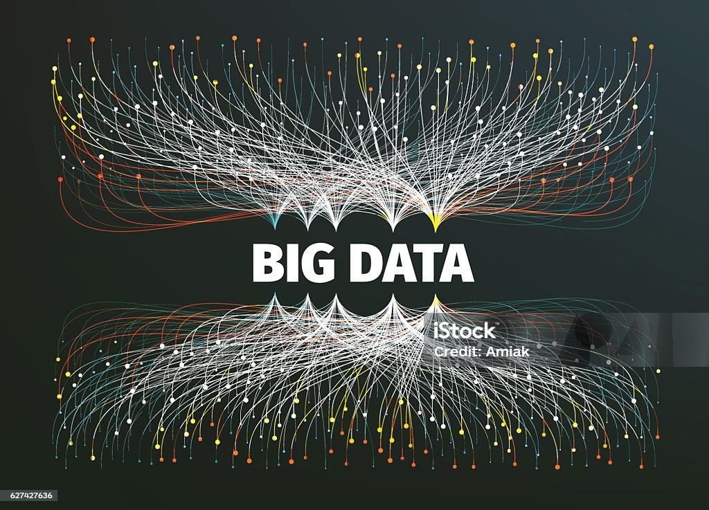 ilustración vectorial de fondo de big data. Flujos de información. Tecnología futura - arte vectorial de Big Data libre de derechos
