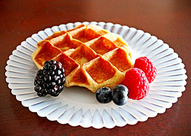 istock Authentic Belgian waffle, Belgian waffles on antique flat 627429676
