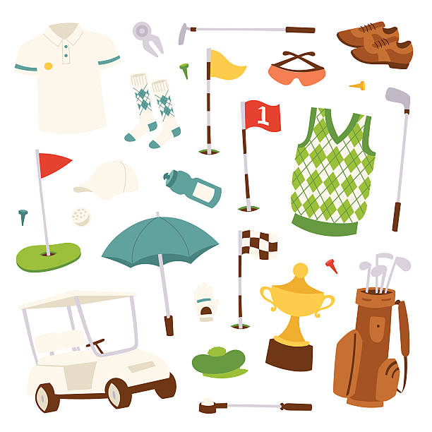 vektor-set von golf-icons - golf club golf iron isolated stock-grafiken, -clipart, -cartoons und -symbole