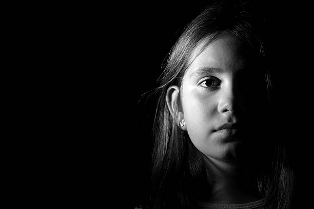 Little girl portrait monochrome stock photo