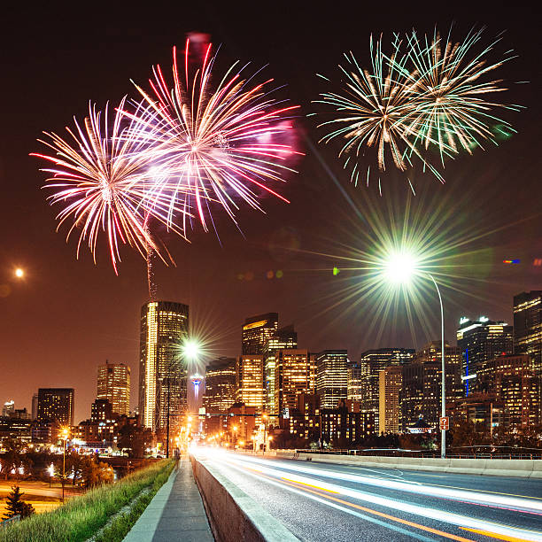 istock skyline of  calgary with fireworks for the new year 627447130