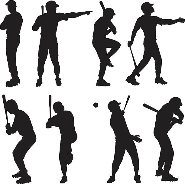 gracz baseballa w różnych czynności - playing baseball white background action stock illustrations