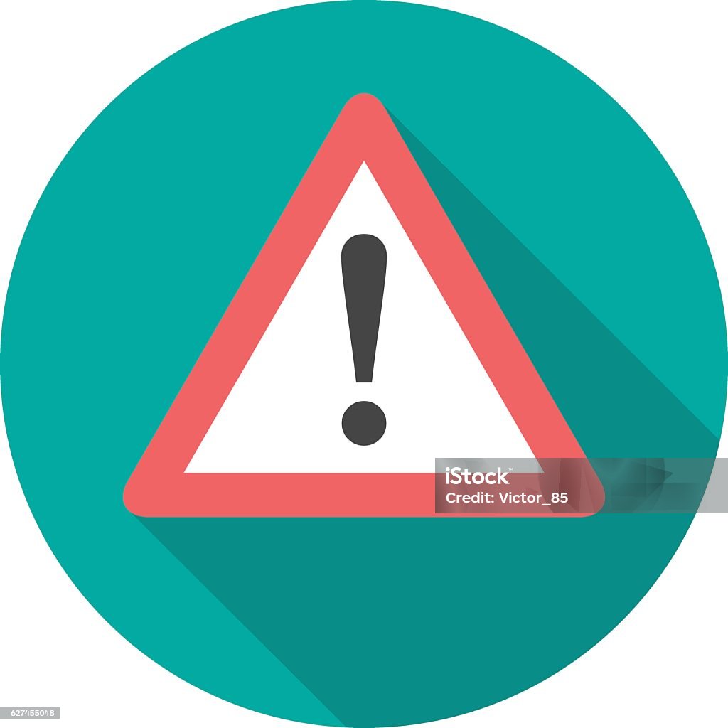 Attention sign icon with long shadow. Attention sign icon with long shadow. Flat design style. Round icon. Attention sign silhouette. Simple circle icon. Modern flat icon in stylish colors. Web site page and mobile app design vector element. Icon Symbol stock vector