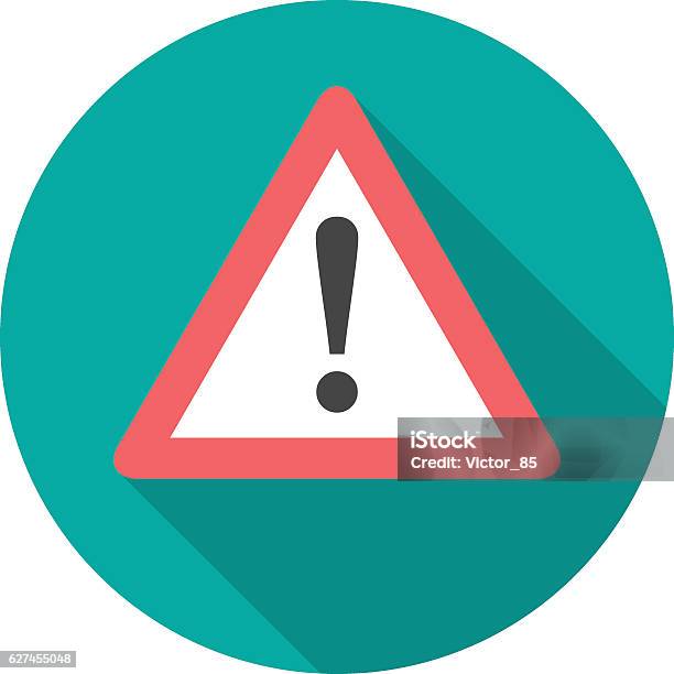 Attention Sign Icon With Long Shadow Stock Illustration - Download Image Now - Icon Symbol, Risk, Danger