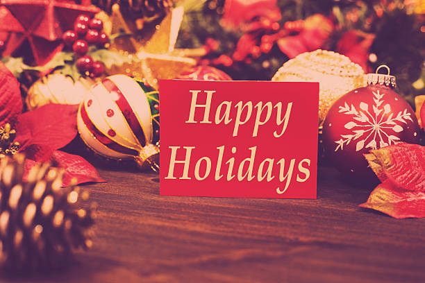 istock Holiday ornaments, decorations with Christmas greeting card. 627455118