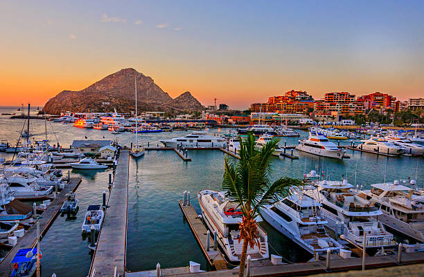 Cabo San Lucas Marina Cabo San Lucas Marina at Sunset cabo san lucas stock pictures, royalty-free photos & images