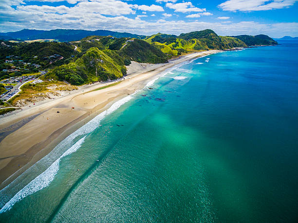 Mangawhai Aerial View Mangawhai Heads, New Zealand northland new zealand stock pictures, royalty-free photos & images