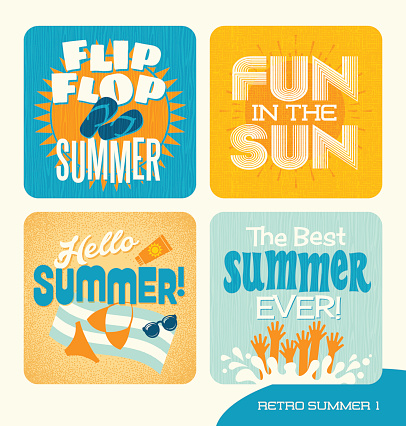 Summer vacation retro design elements for cards, banners, t-shirts