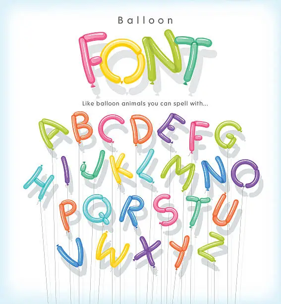 Vector illustration of vector alphabet letters shaped from skinny balloons like balloon animals.