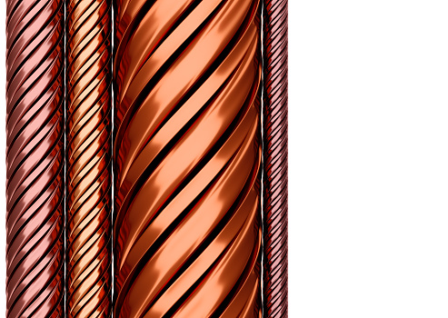 Designed copper spiral 3d rendering.
