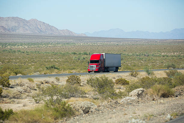 istock Scenic red semi truck 627462496