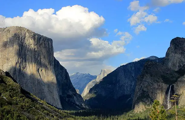 Dark clouds appear over Yosemite Valley in Fall. 