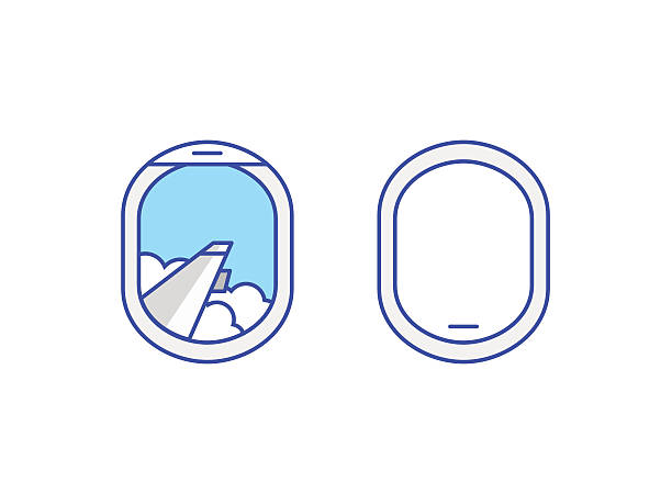 닫혀 있고 열린 비행기 창 아이콘 세트 - airplane porthole stock illustrations