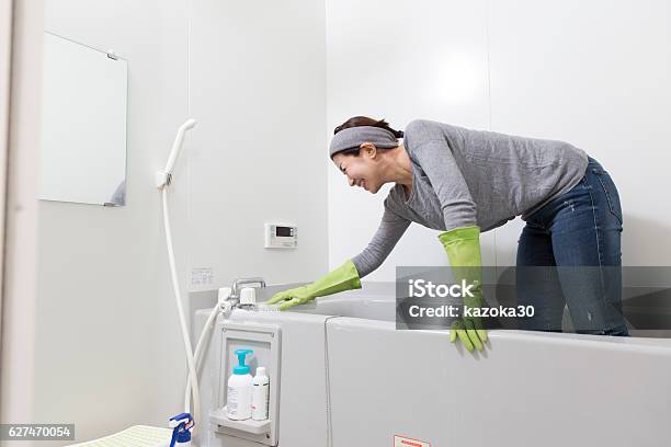 Bathroom Cleaning Stock Photo - Download Image Now - Bathtub, Cleaning, Housework