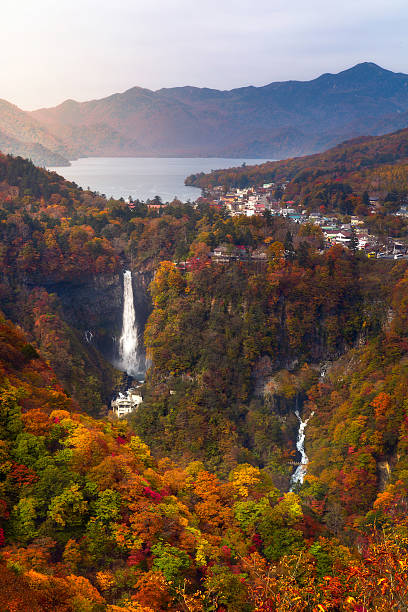 Kegon Falls and Chuzenji lake in autumn, Akechidaira Plateau, Nikko, Japan