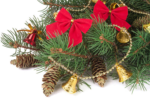 istock decorated Christmas fir branch isolated on white background 627477460