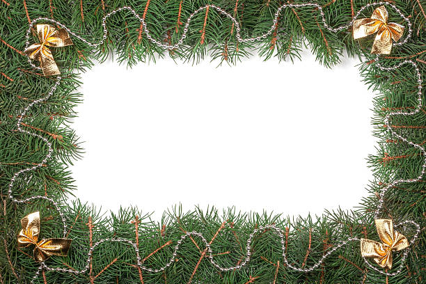 istock Christmas frame made of fir branches decorated with beads and 627477928