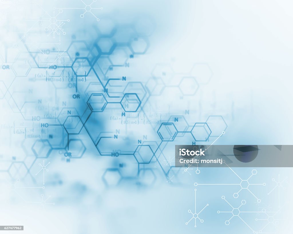 Química de la ciencia, medicina principio activo y las moléculas de enfermedades de fondo - Foto de stock de Química libre de derechos