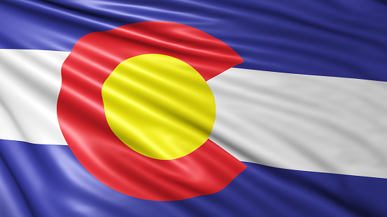 A stock photo/3D rendered illustration of the Colorado State Flag in the USA. Isolated on a white background. Perfect for designs or articles about USA, Colorado or Flags.