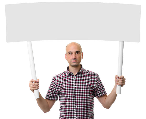 istock Man holding protest sign. Demonstration concept. 627489094