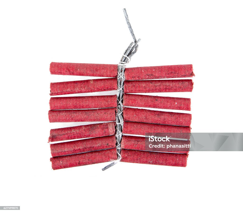 Firecrackers string isolated on white background.Firecrackers Bomb Stock Photo