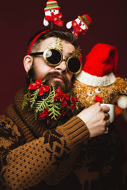 istock Funny bearded man in a New Year's image as 627502150