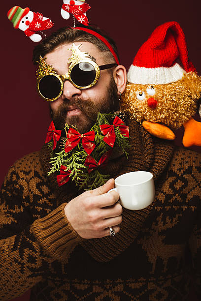 istock Funny bearded man in a New Year's image as 627502254