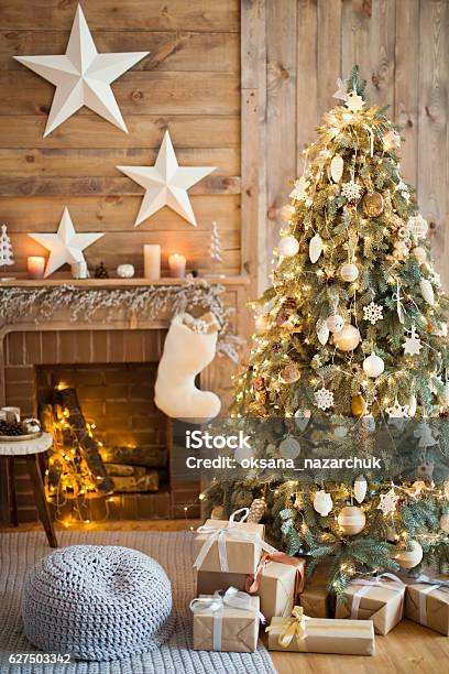 Winter Decor Stock Photo - Download Image Now - Christmas, Christmas Tree, Living Room