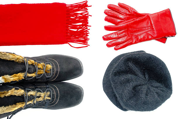 damskie buty zimowe, szalik, czapka i skórzane rękawiczki - angora wool zdjęcia i obrazy z banku zdjęć