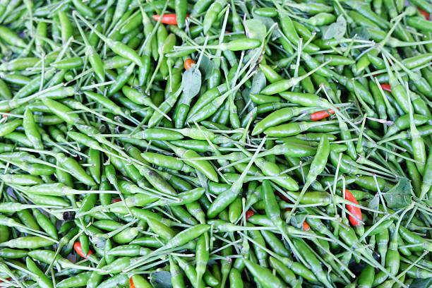 istock Red and green chillies mixed 627511518