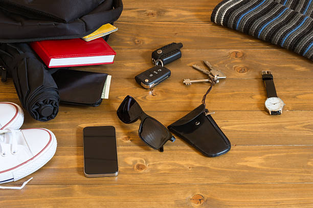 istock Men's items from the bag on the table 627521118