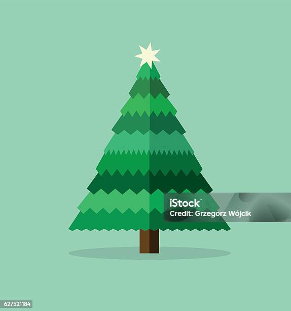 Christmas Card Flat Vector Illustration Stock Illustration - Download Image Now - Christmas Tree, Christmas, Tree