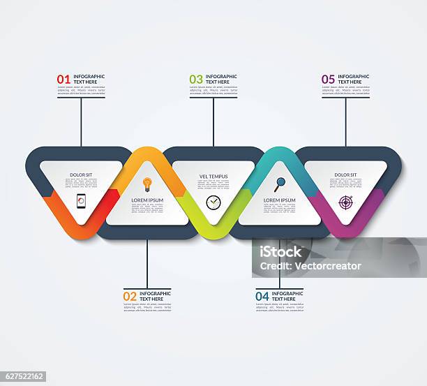 Infographic Template Of Triangular Elements Stock Illustration - Download Image Now - Five Objects, Number 5, Cross Section