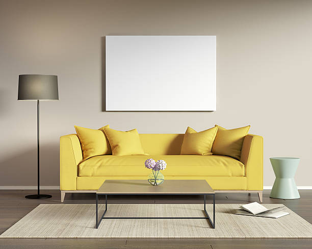 istock Yellow sofa in a modern living room 627524912