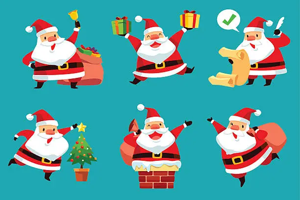 Vector illustration of set of Christmas Santa Claus