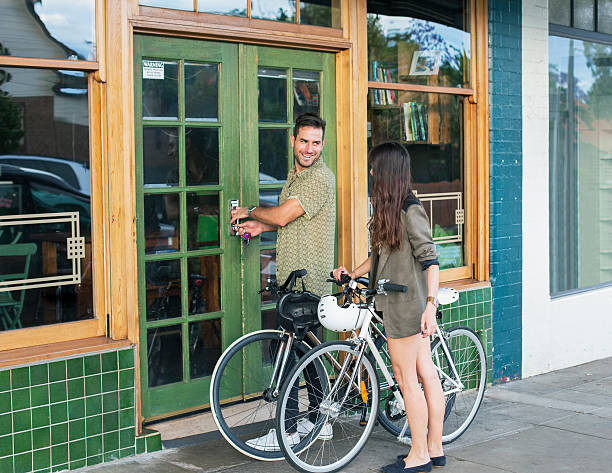 istock Restaurant owner opening up his shop 627543574